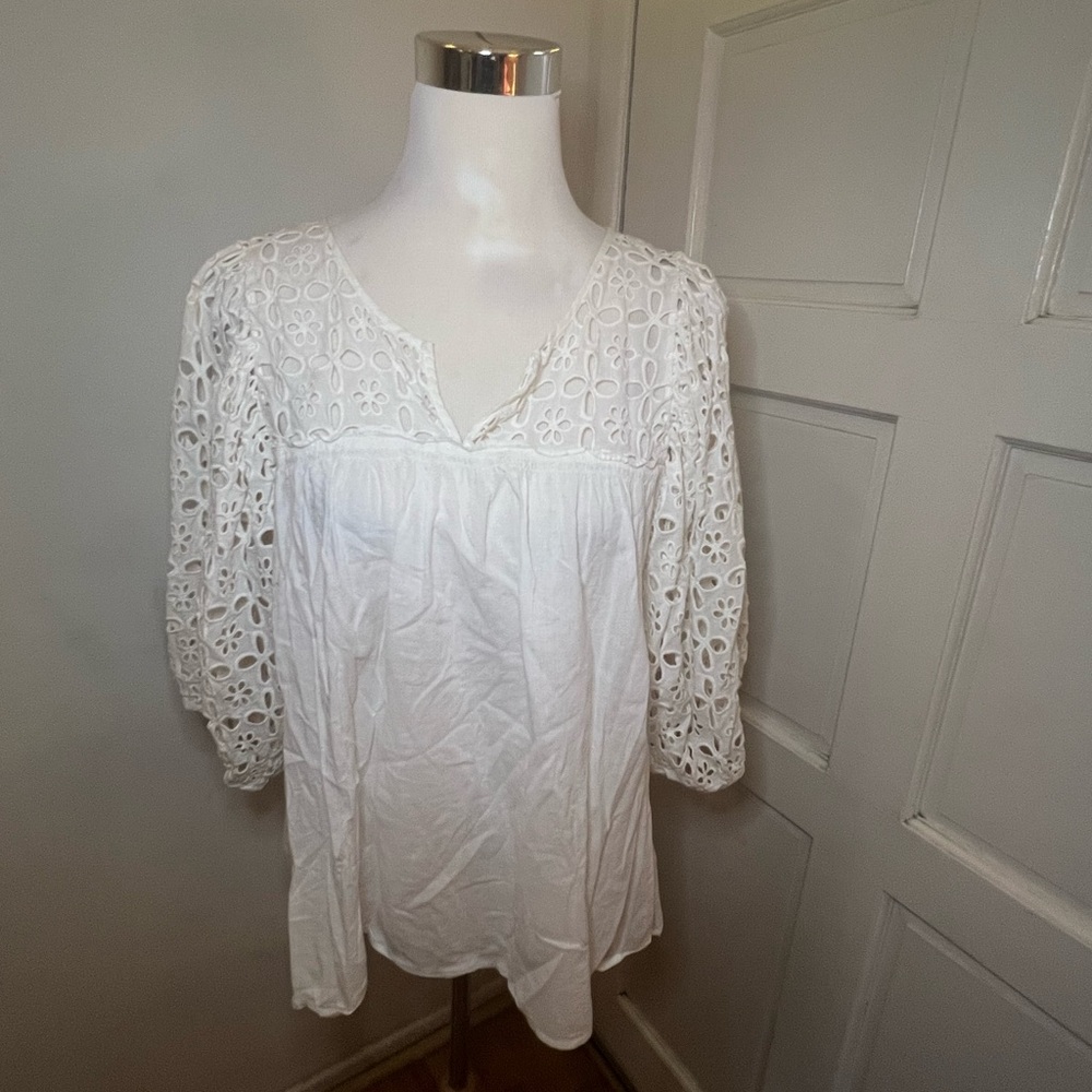 Anthropologie White Eyelet Cotton Blouse